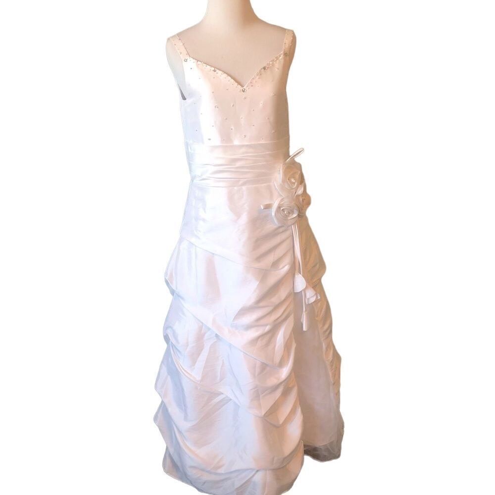 NWT LanTing Youth White Pageant / Wedding Dress Size 12 Beaded Rosette Sash